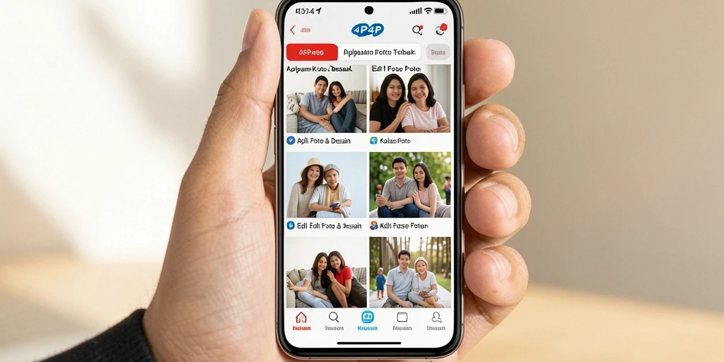 Antarmuka aplikasi Kolase Foto 4P4P dengan berbagai fitur kreatif.