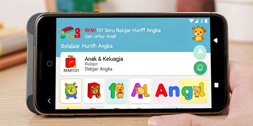 Tampilan antarmuka aplikasi Belajar Huruf Angka yang menarik dan interaktif.