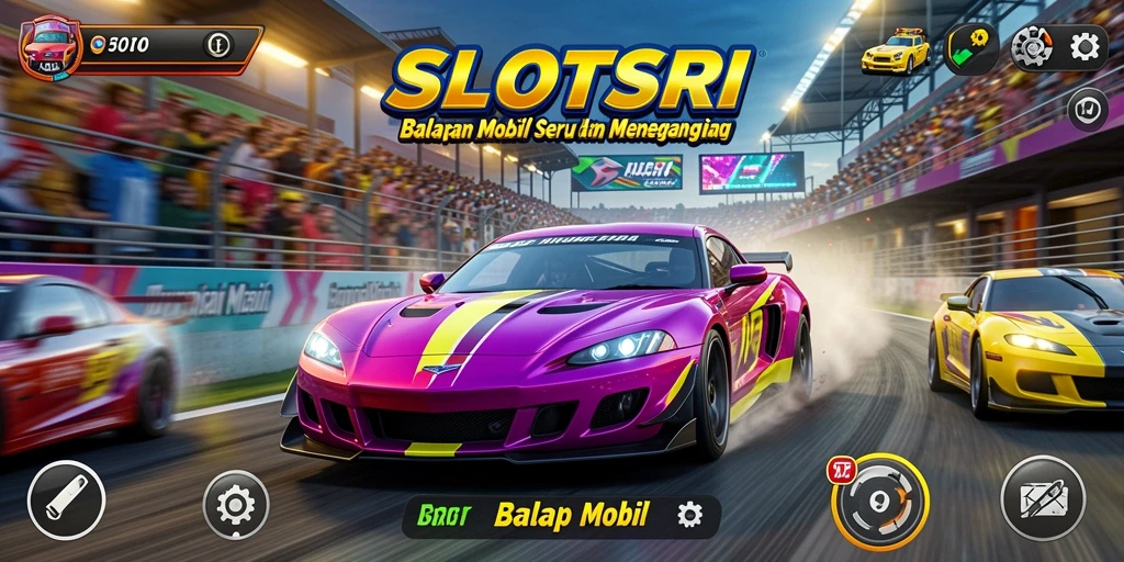 Tampilan antarmuka SLOTSRI saat balap mobil yang menegangkan.