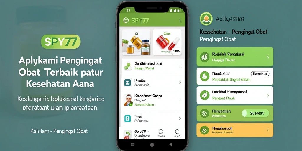 Tampilan antarmuka pengguna SPY77 dengan fitur Pengingat Obat yang ramah.